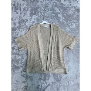 Alfred‎ Dunner Cardigan Sweater Womens XL Short Sleeve Knit Beige Metallic